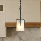 Adjustable Cylindrical Pendant Light with Frosted Glass Shade - Black or Gold