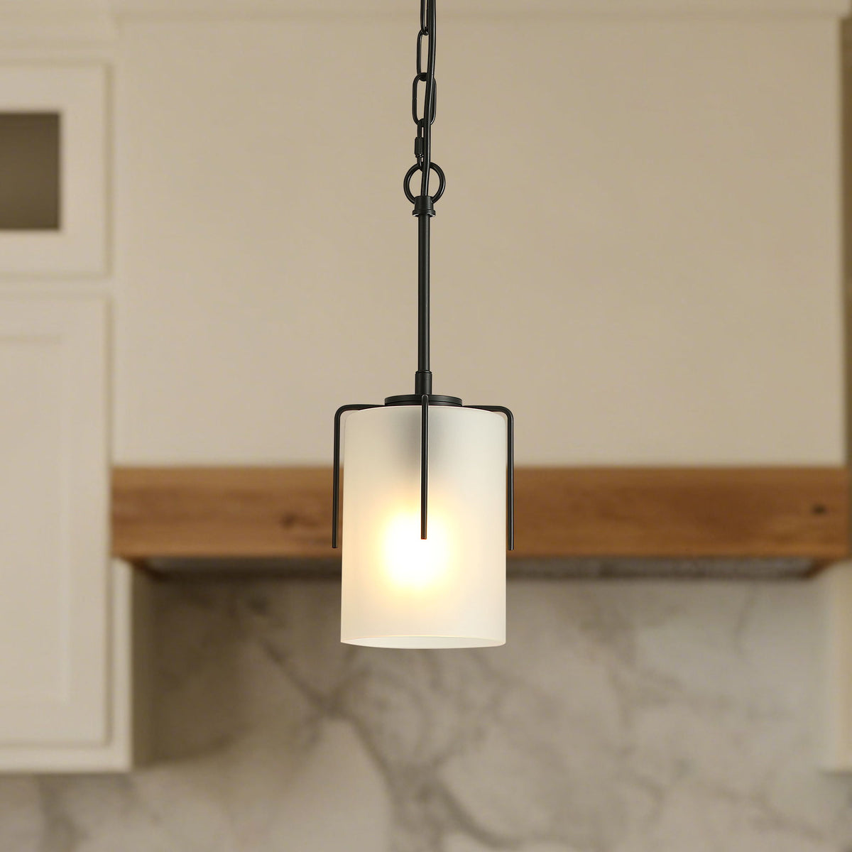 Adjustable Cylindrical Pendant Light with Frosted Glass Shade - Black or Gold