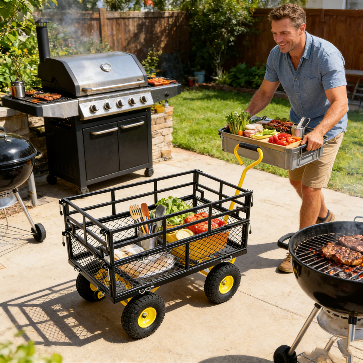 Outdoor Wagon Cart with Metal Frame - Green