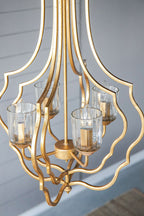 4 Light Metal Chandelier, Hanging Light Fixture - Gold