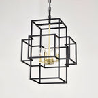 4 Light Metal Lantern Pendant Light with Adjustable Height - Black or Gold