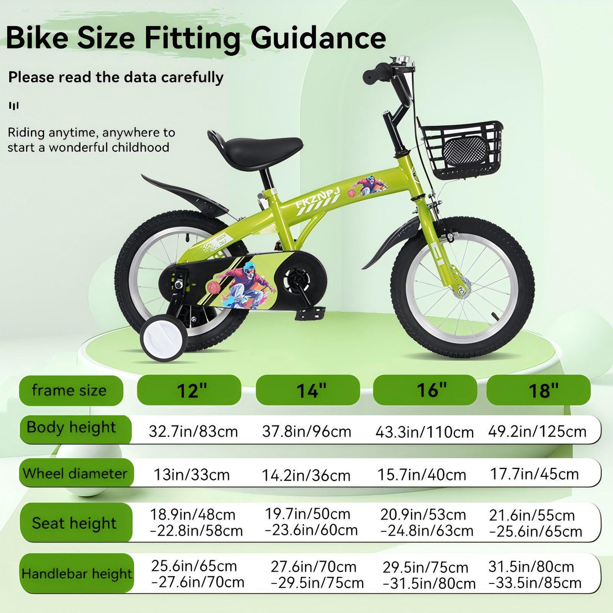 16-Inch Sporty Kids Cruiser Bike with Training Wheels - Green or Pink