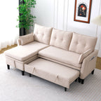 Reversible Chaise Sleeper Sectional Sofa with Storage - Cotton-Linen Upholstery