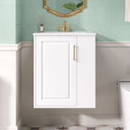 Wall Mounted Bathroom Cabinet with Side Shelf and Sink - White