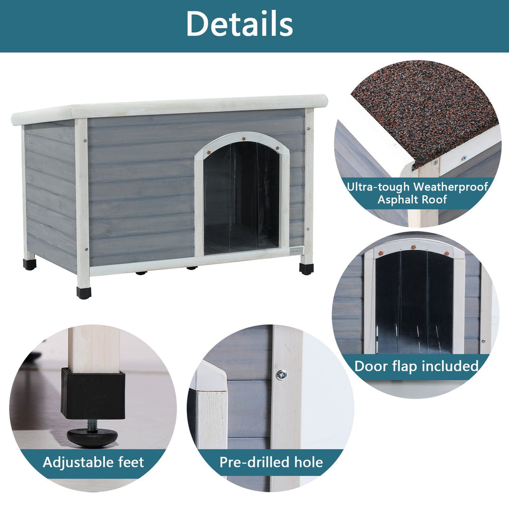 Medium Wooden Outdoor Dog House with Waterproof Roof and Elevated Floor - Dark Gray or Dark Red