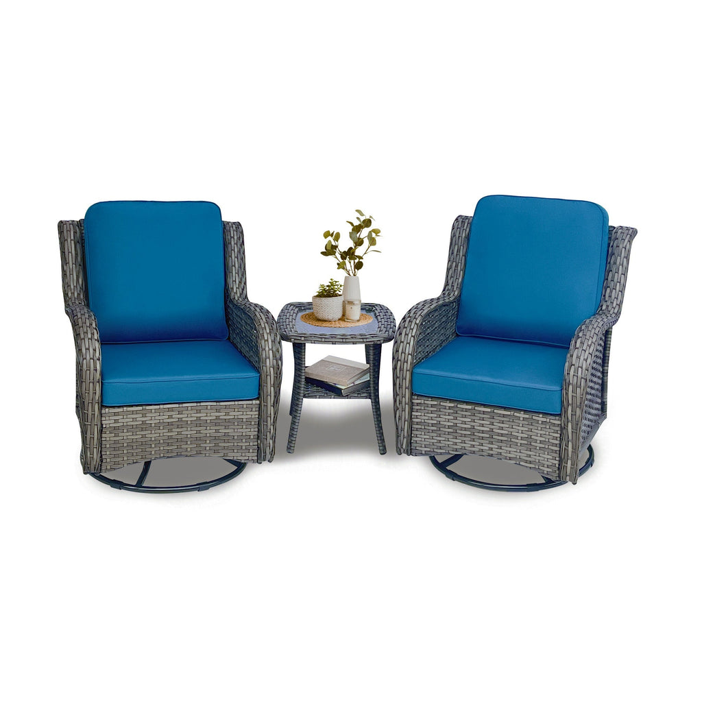 Wicker Outdoor Swivel Chairs Set with Side Table - Rattan, Weather-Resistant