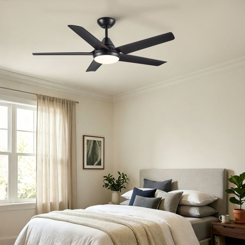 48" Black Ceiling Fan with Dimmable LED Light and Remote Control - Reversible Motor