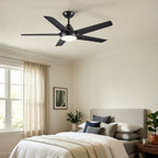 48" Black Ceiling Fan with Dimmable LED Light and Remote Control - Reversible Motor