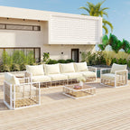 Modern Minimalist 7-Piece Metal Patio Sectional Sofa Set with Cushions - Black
