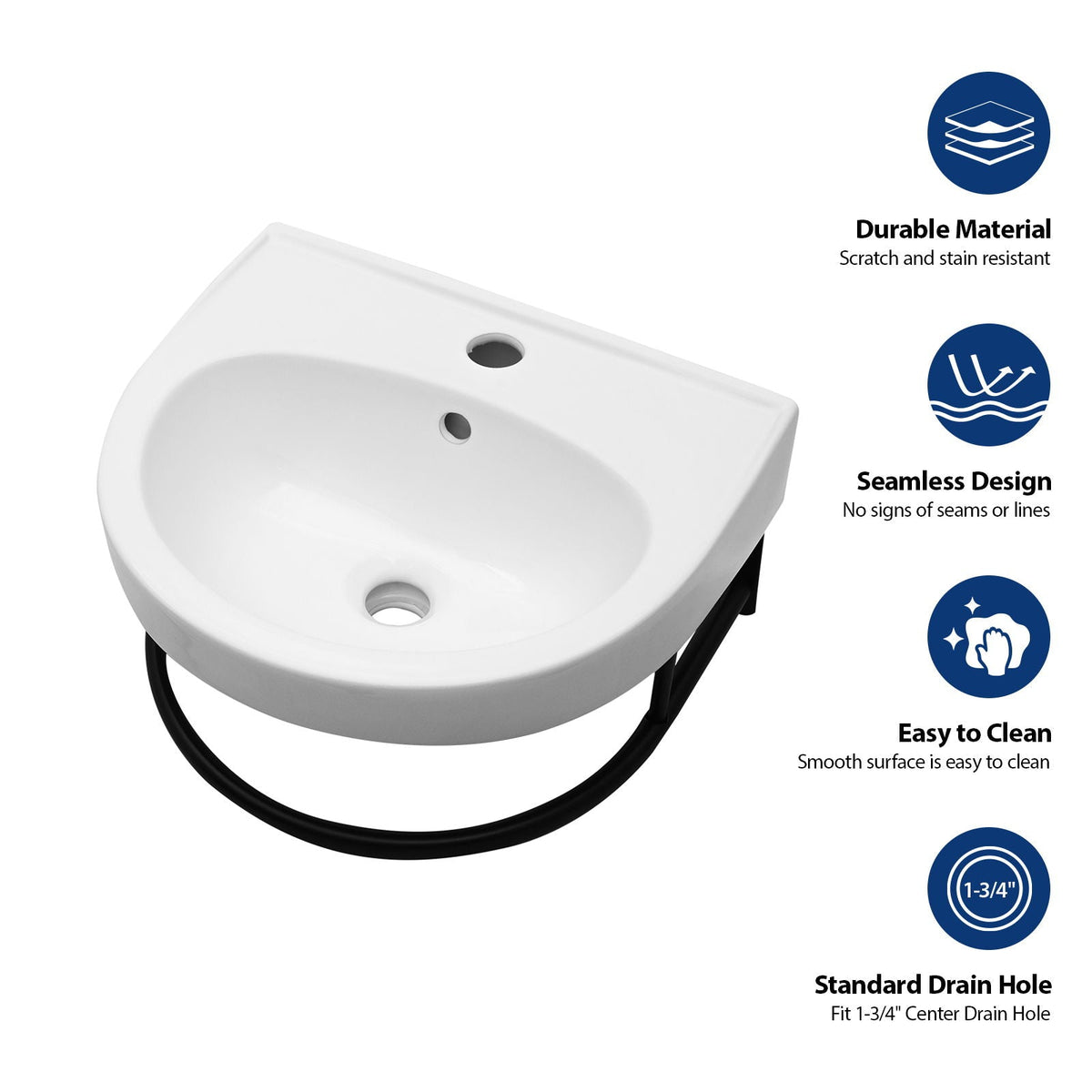 Wall Mounted Bathroom Sink with Towel Bar and Faucet - White / Black