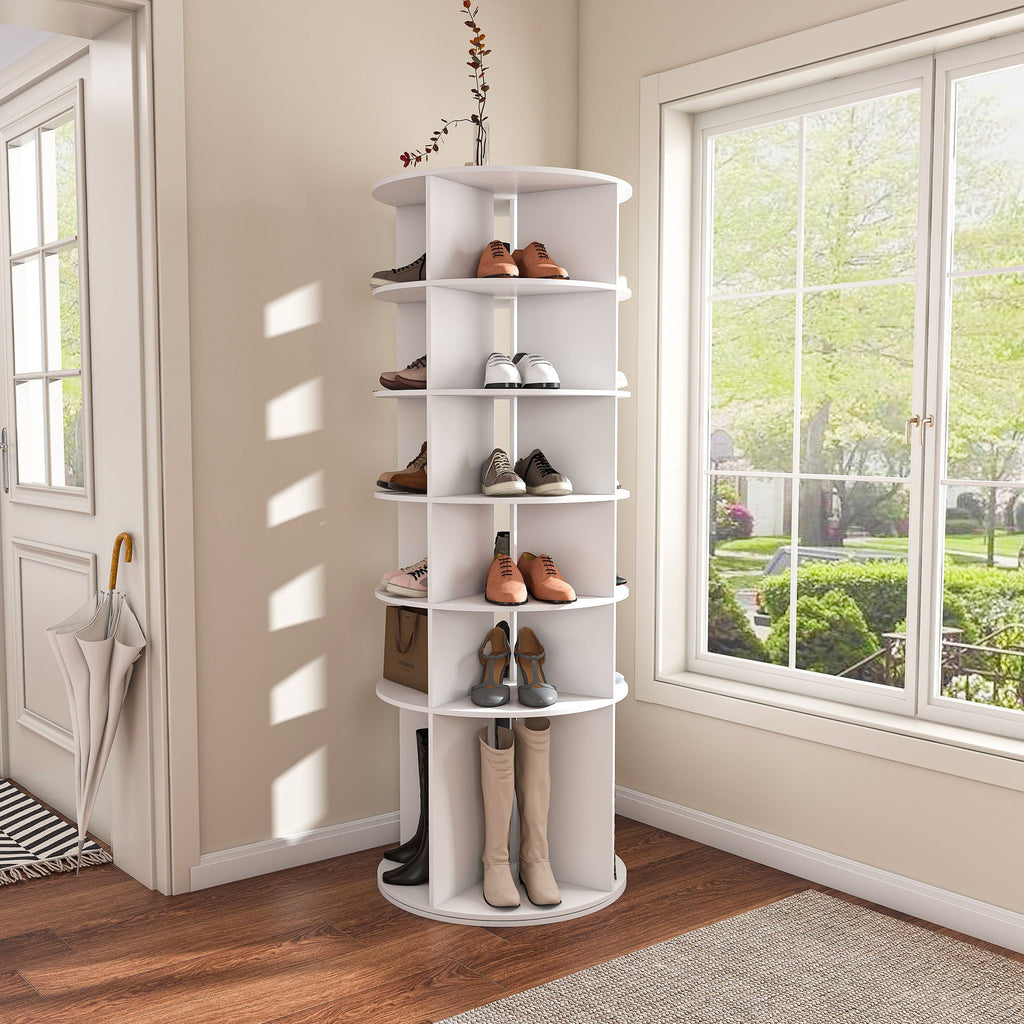 6 Tier Spinning Shoe Rack with 360° Revolving Organizer - White