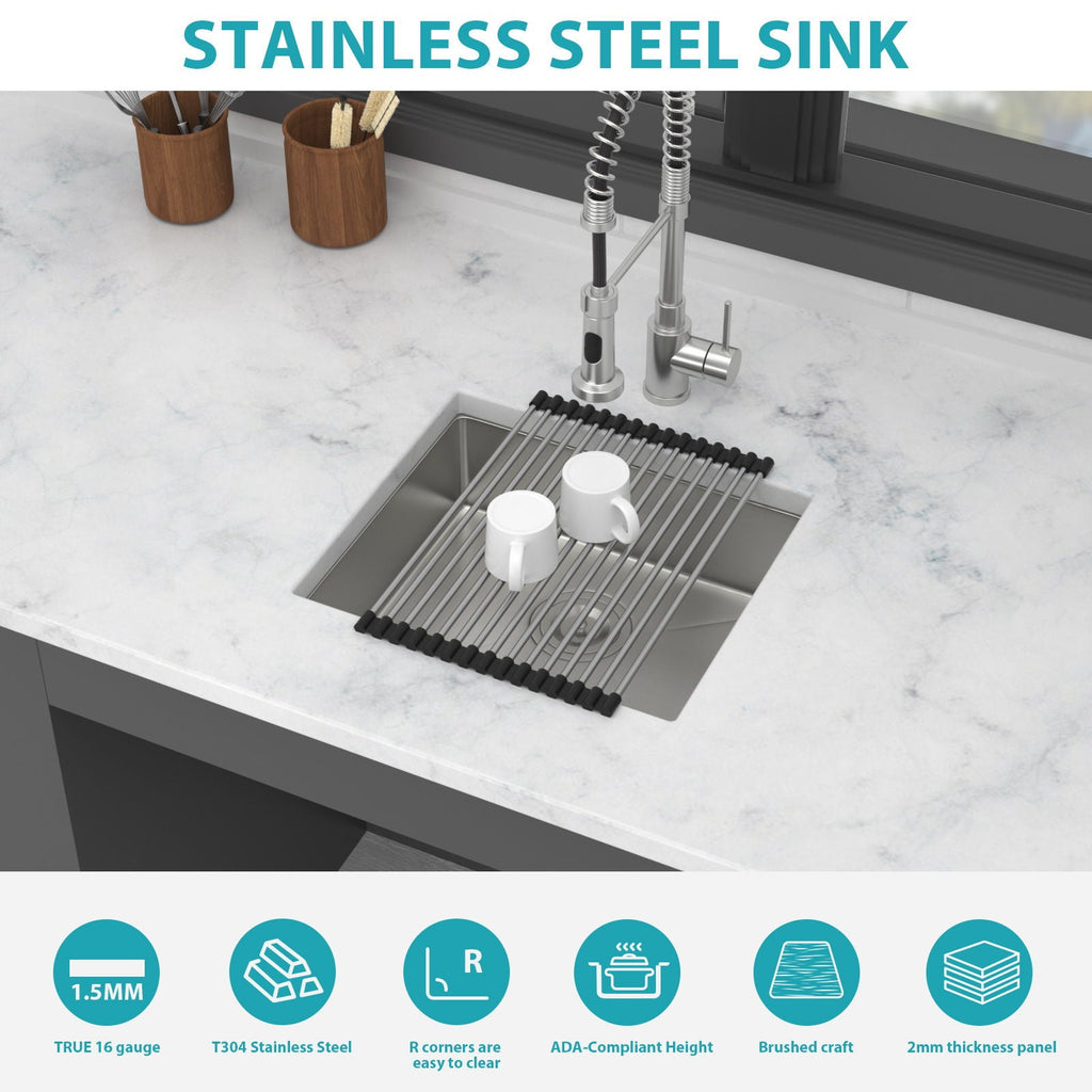 Modern Undermount Stainless Steel Kitchen Sink 16 Gauge, Deep Single Bowl - Gray
