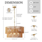 2 Tier Boho Wabi Sabi Chandelier with Handwoven Rattan Shade - Gold