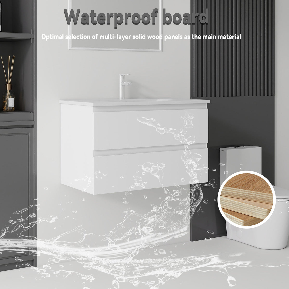 30 Inch Floating Bathroom Vanity with Soft-Close Drawer and Ceramic Sink - Multiple Colors