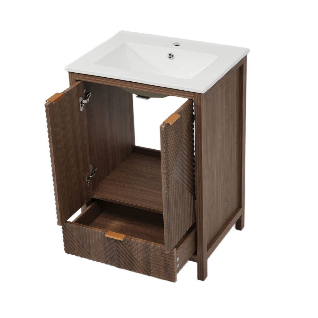 Modern Bathroom Vanity with Sink Combo – Compact Storage - Dark Brown or White