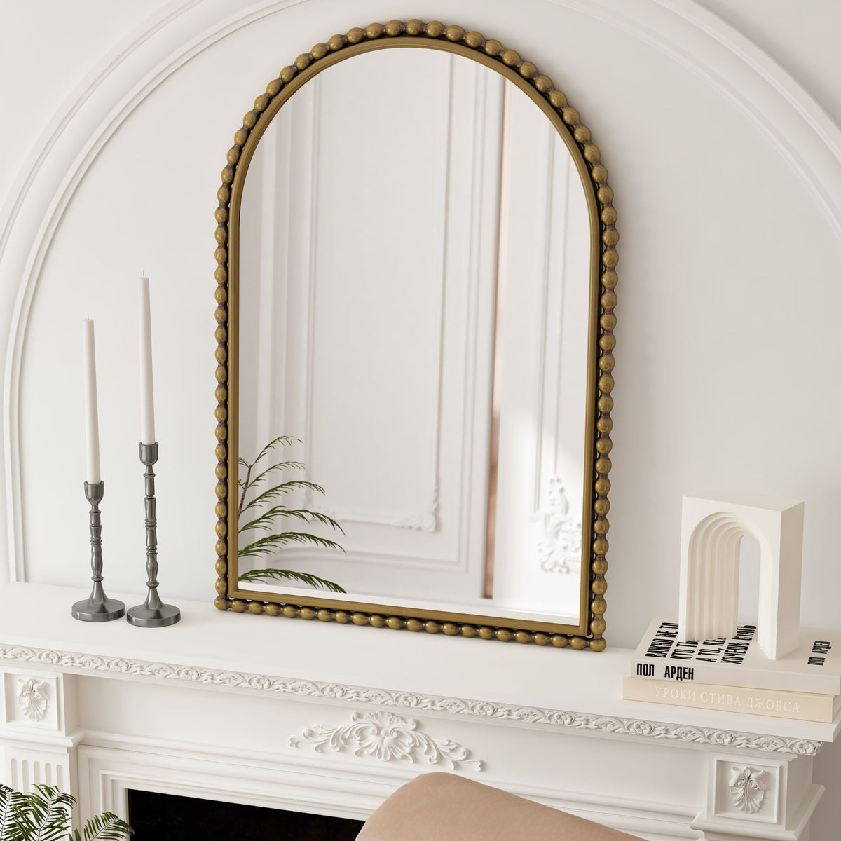Vintage Iron Art Arch Mirror with Table & Wall Display Options - Gold or Pearl Silver