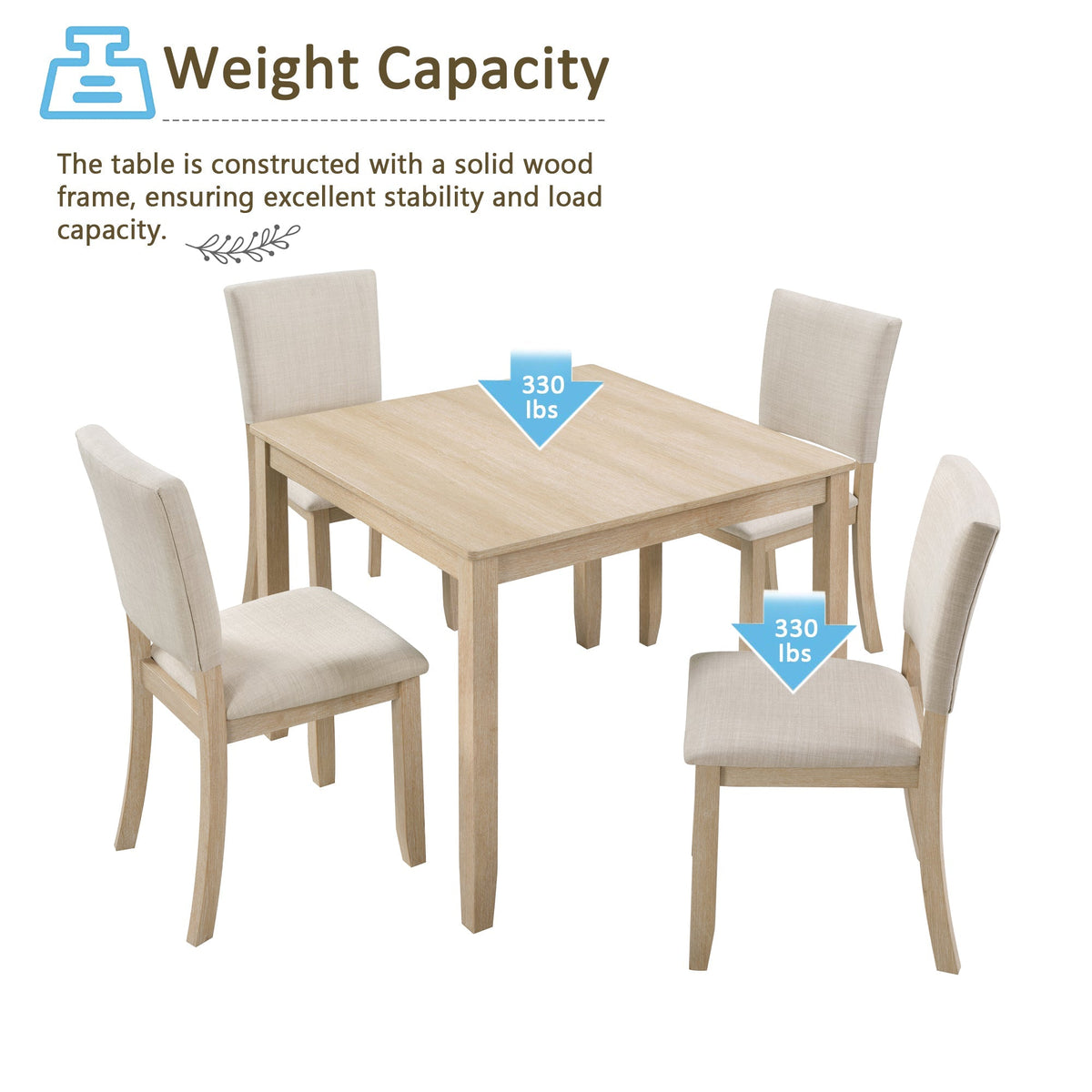 Modern 5-Piece Wooden Dining Table Set with Upholstered Chairs - Light Oak