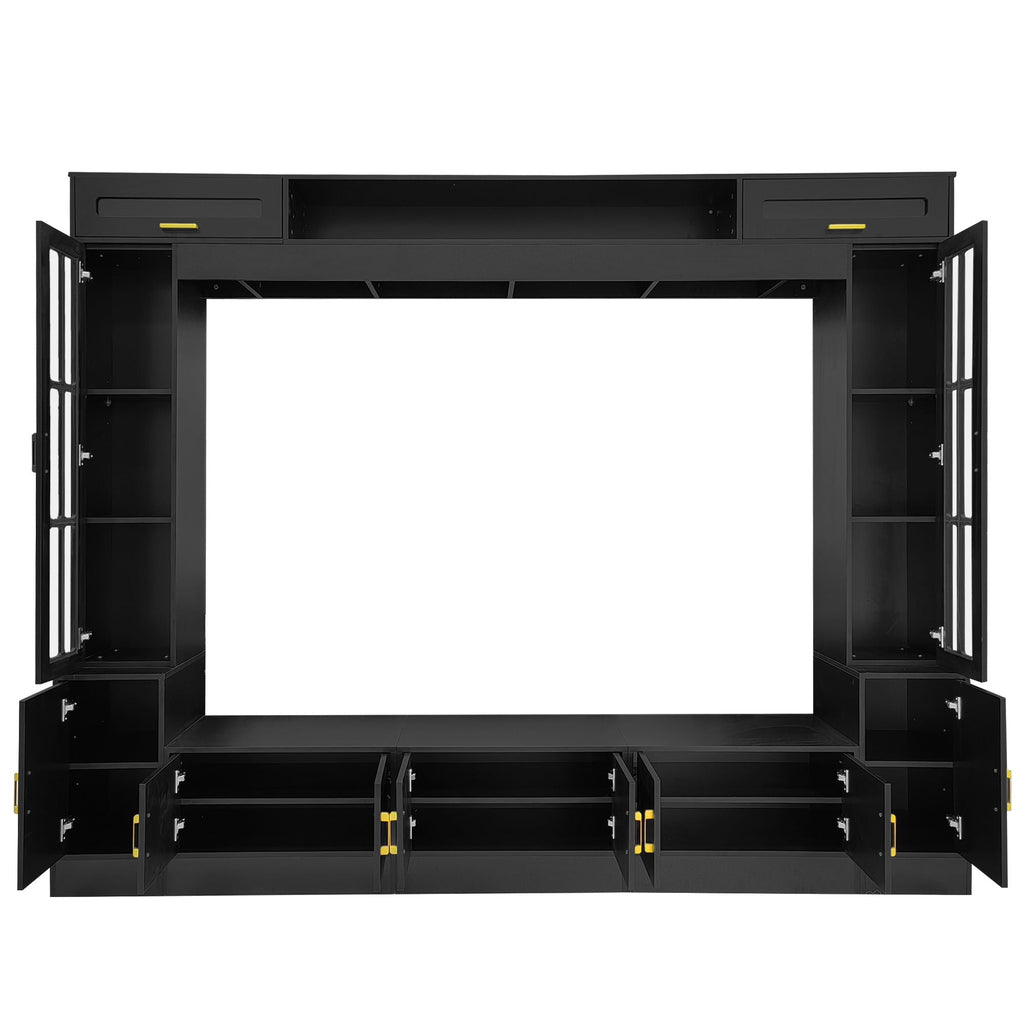 Wall Unit Entertainment Center with Glass Doors - White or Black