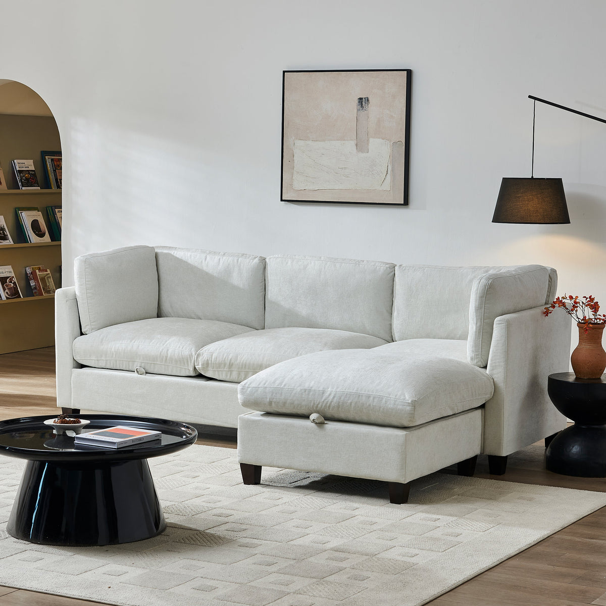 96.5" Chenille Sectional Couch with Spacious Seating - Beige