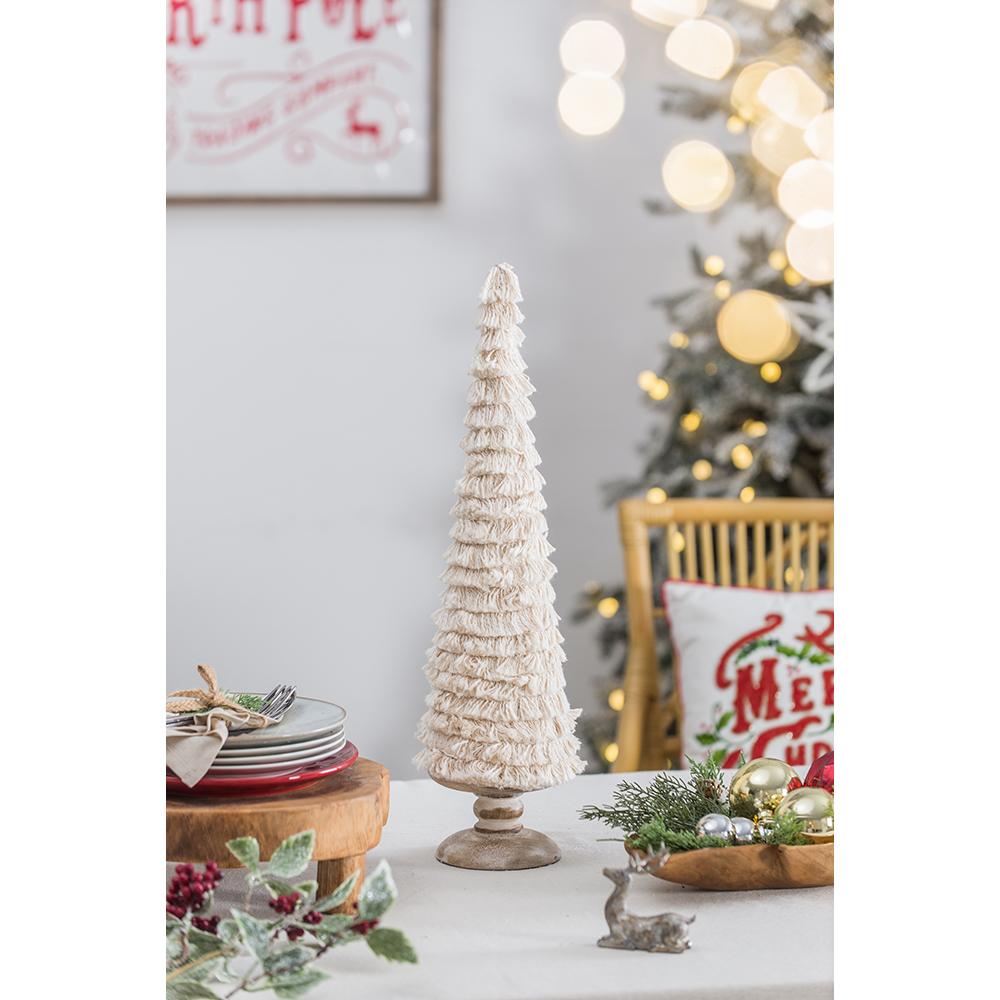 Fringes Embellished Cone with Wooden Base - Accessories