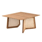 Teak Coffee Table with Teak and Rattan Construction - Natural Wood / Brown