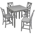 Wooden 5 Piece Dining Table Set with Square Counter Height Table - Gray or Dark Brown