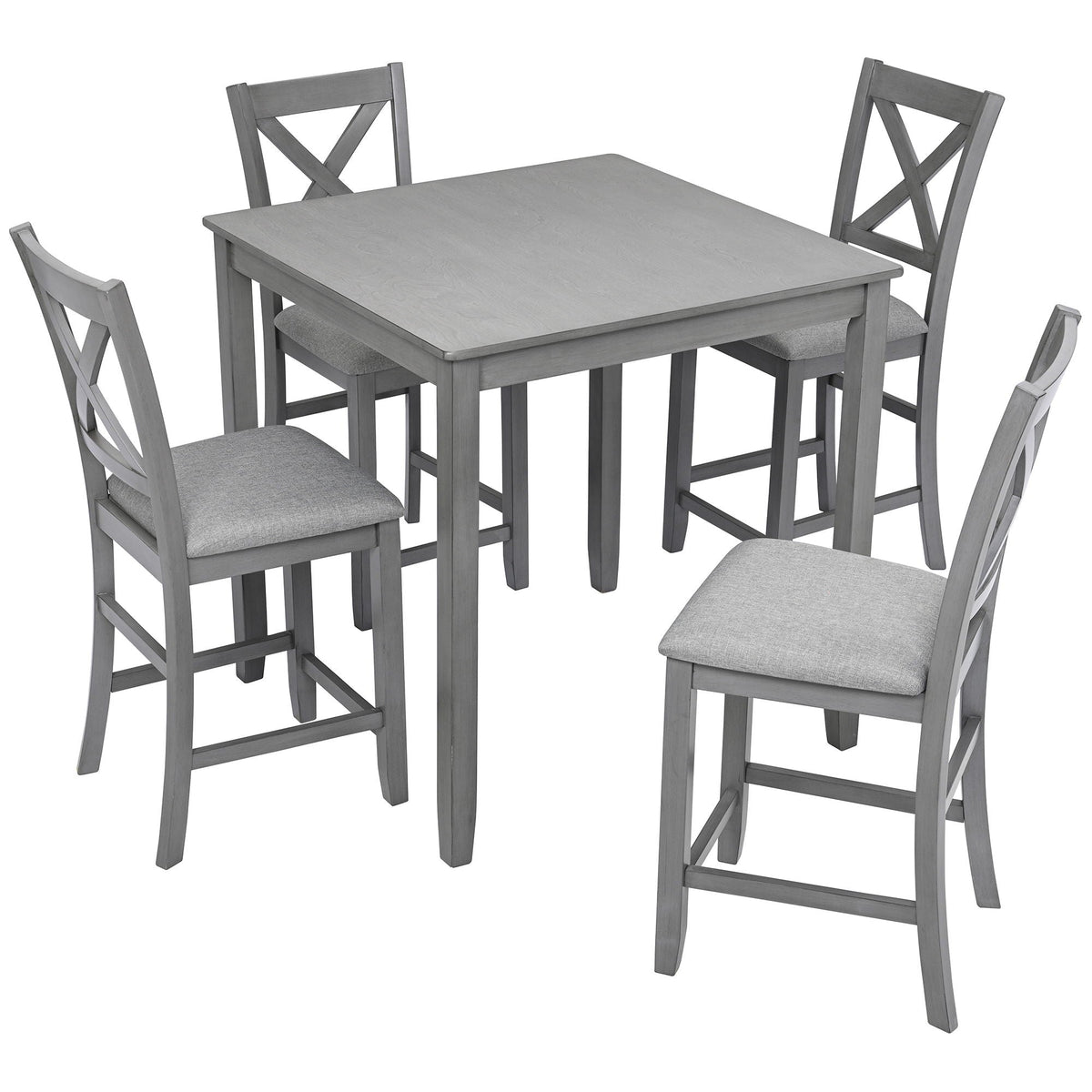 Wooden 5 Piece Dining Table Set with Square Counter Height Table - Gray or Dark Brown