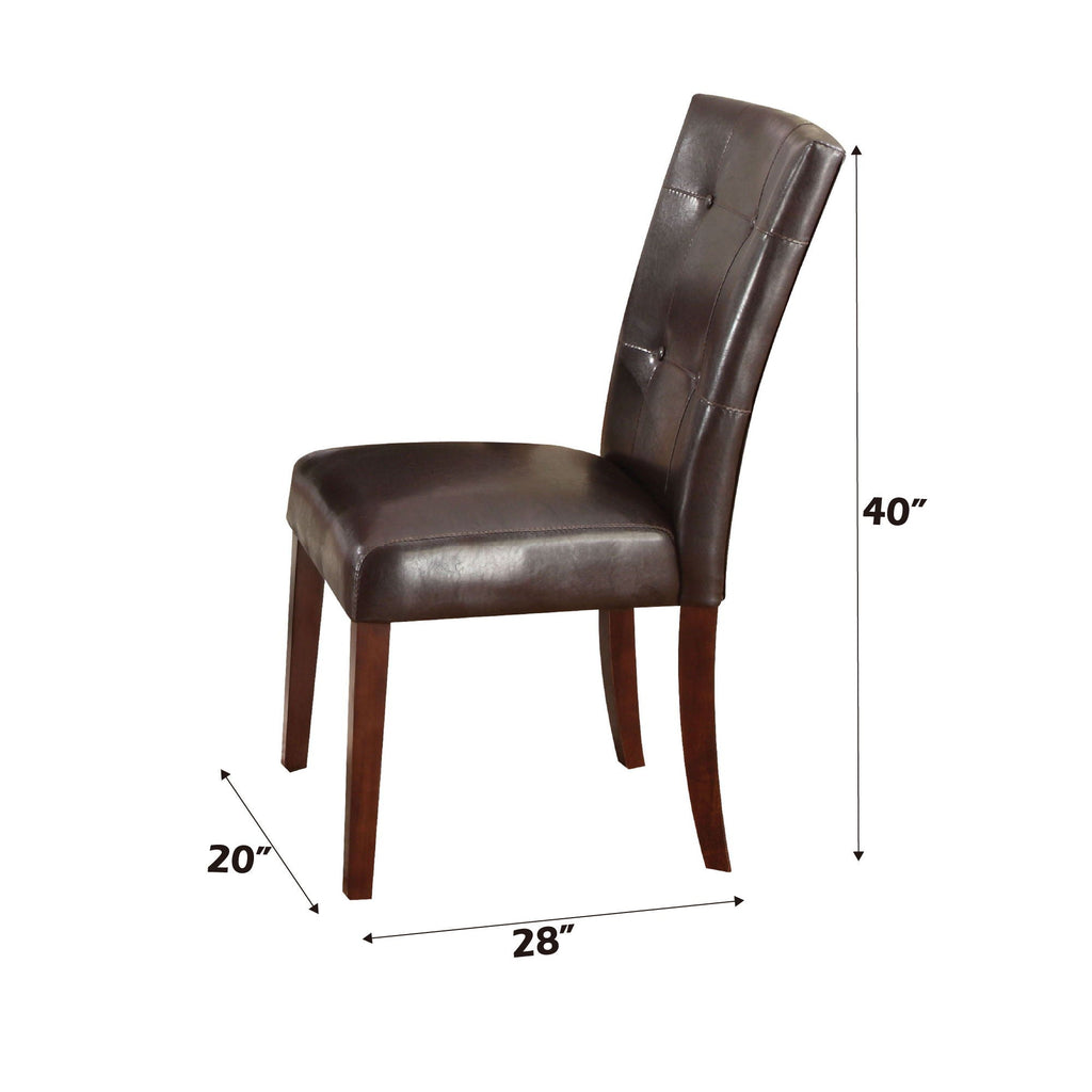 Synthetic Leather Side Chair Set with Button-Tufted Backrest - Brown / Walnut