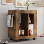 Mid-century Modern Movable Side Cabinet with Sliding Handle - Natural Rubberwood