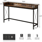 Extra Long Console Table with Charging Station - Brown/Black