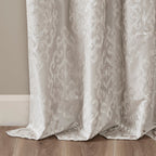 Knitted Jacquard Damask Total Blackout Curtain Panel with Silver Grommets - Silver