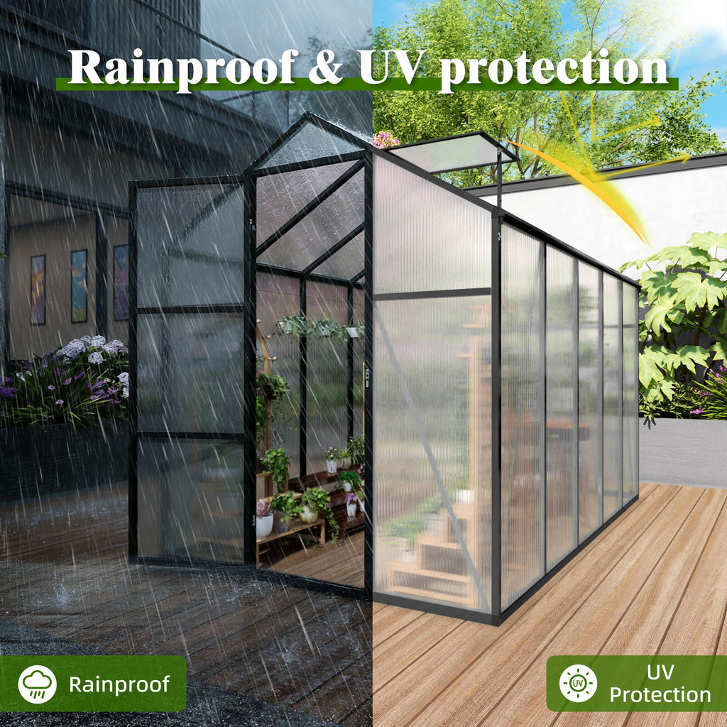 Windproof Greenhouse with Raised Base - Polycarbonate Panels - Black
