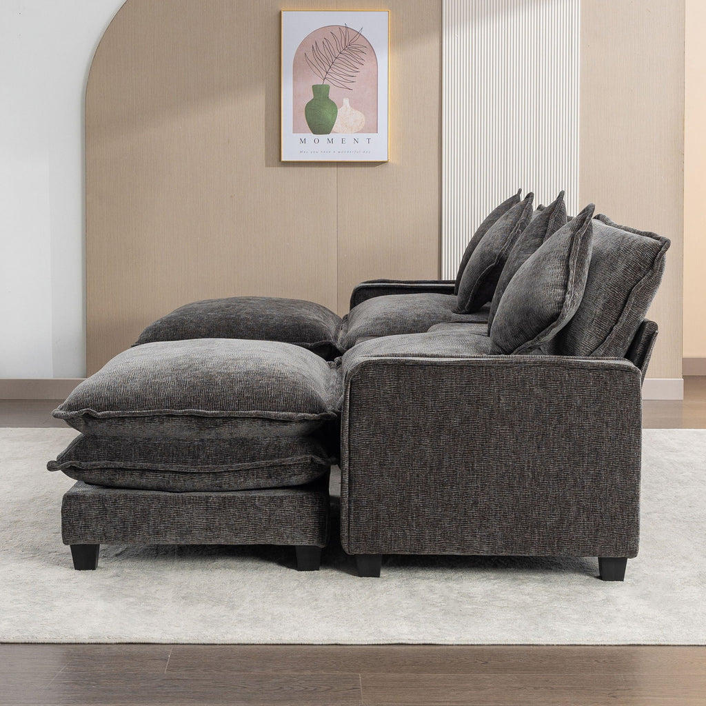 Modern Sectional Sofa with Removable Ottomans, USB Ports - Dark Gray or Light Blue