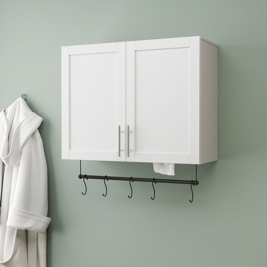 Bathroom Wall Cabinet with Adjustable Shelf and Towel Bar - White