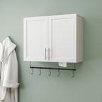Bathroom Wall Cabinet with Adjustable Shelf and Towel Bar - White