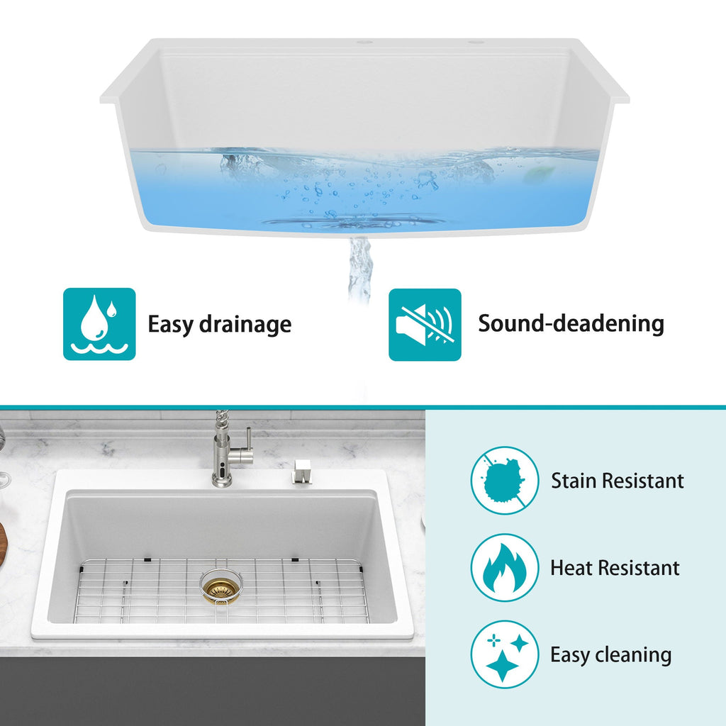 Granite Composite Quartz Kitchen Sink with Workstation - Drop In - Black or White