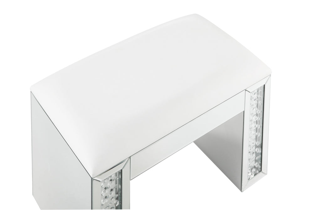 Nysa Rectangular Armless Stool with Mirrored Glass Base - Faux Leather