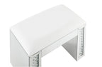 Nysa Rectangular Armless Stool with Mirrored Glass Base - Faux Leather