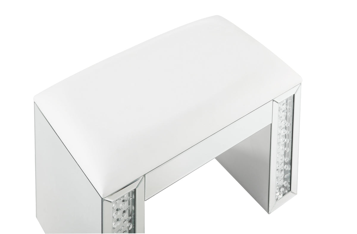 Nysa Rectangular Armless Stool with Mirrored Glass Base - Faux Leather