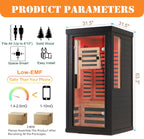 One-Two Person Far Infrared Sauna with 7-Color Therapy Lighting - Solid Wood