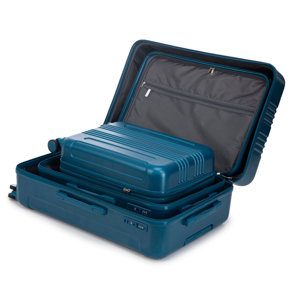 3-Piece ABS Spinner Wheel Luggage Set 20"/24"/28" Dark Blue