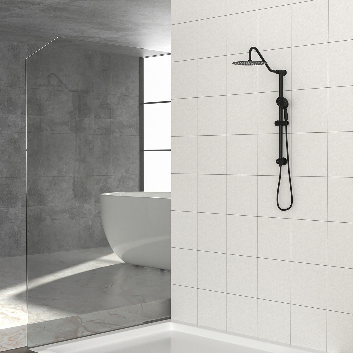 Shower System with 5 Function Rain Hand Shower and Slide Bar Combo - Pearl Silver, Gray, or Black