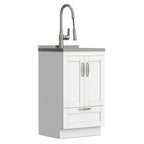 Deluxe Laundry Cabinet with Pull-Out Faucet and Stainless Steel Sink - White