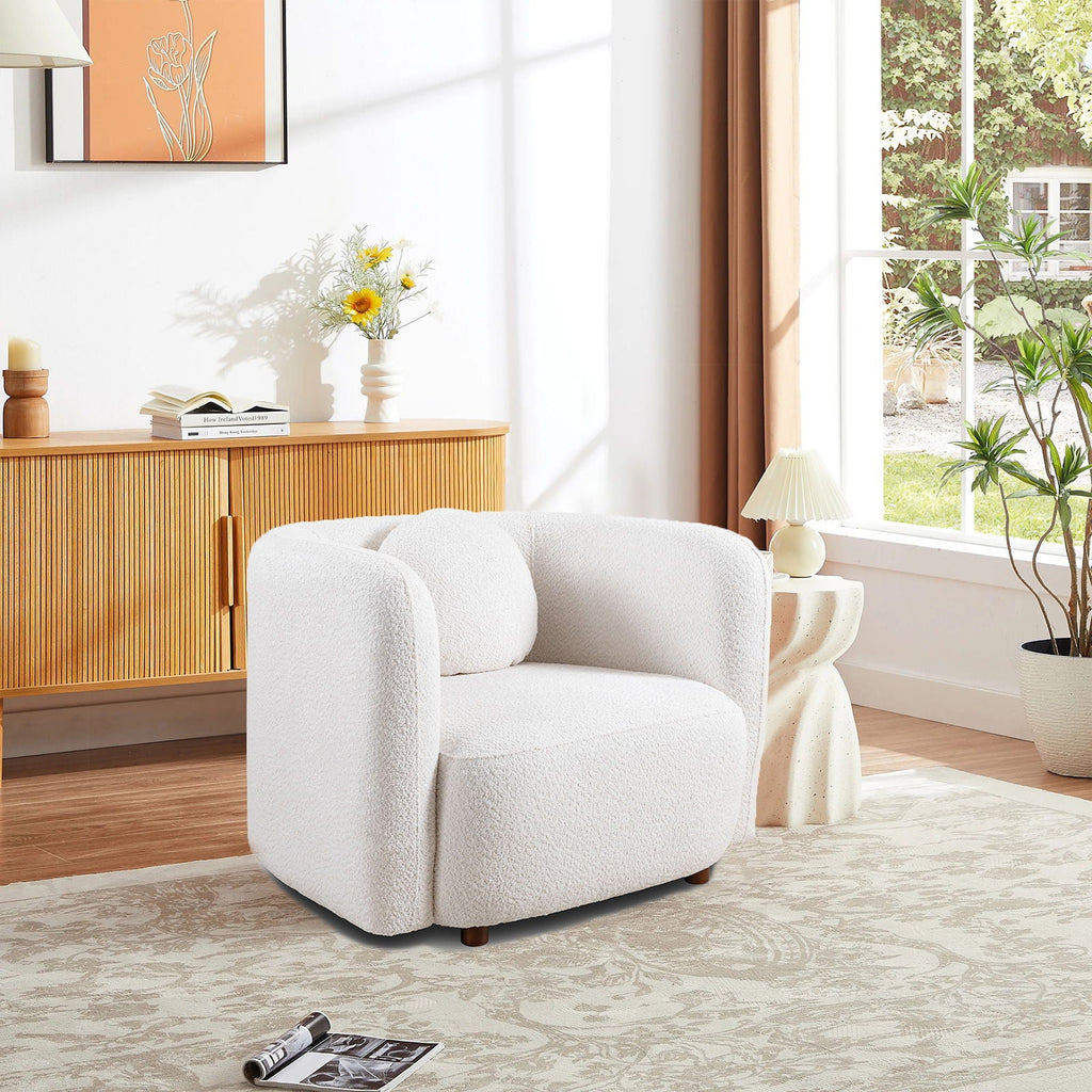 Japandi Style Accent Square Chair with Solid Wood Legs - Beige or White