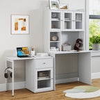 Computer Desk with Glass Door – Ample Storage and Workspace - Brown