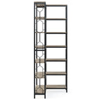 7 Tier Corner Bookshelf with Hexagonal Design - Dark Brown, White, Dark Gray