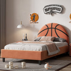 Basketball Design Upholstered Twin Platform Bed with Sport Style Headboard - Orange