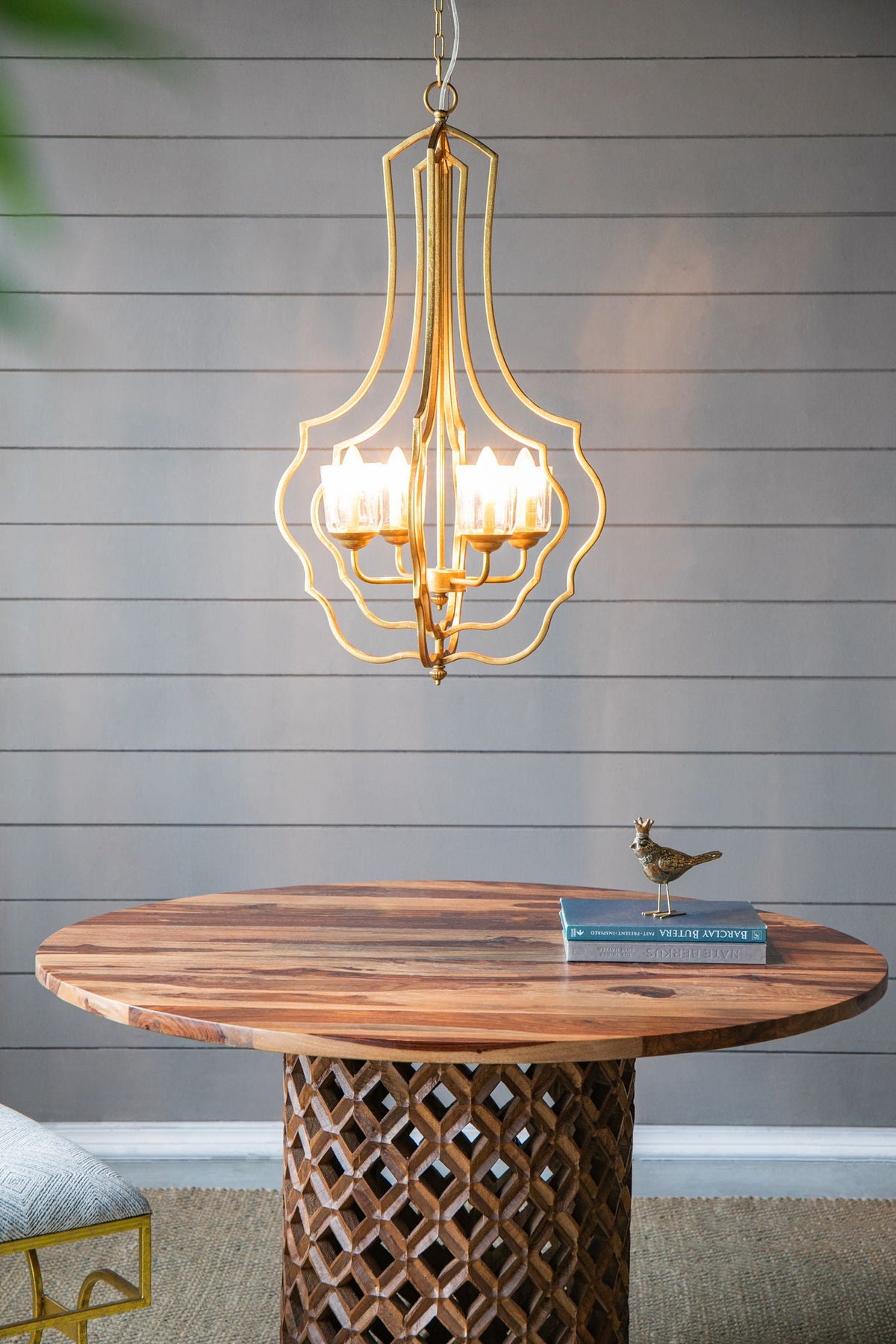 4 Light Metal Chandelier, Hanging Light Fixture - Gold