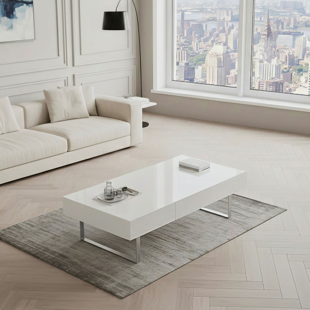Rectangular Coffee Table with Hidden Storage - Blue or White