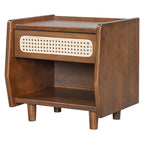 Walnut Nightstand with Rattan Detail for Modern Bedrooms - Walnut